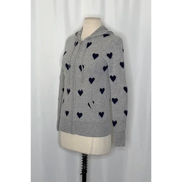 J. CREW Everyday‎ Cashmere Full Zip Heart Hoodie Cardigan Sweater Jacket X-Small - Picture 7 of 14